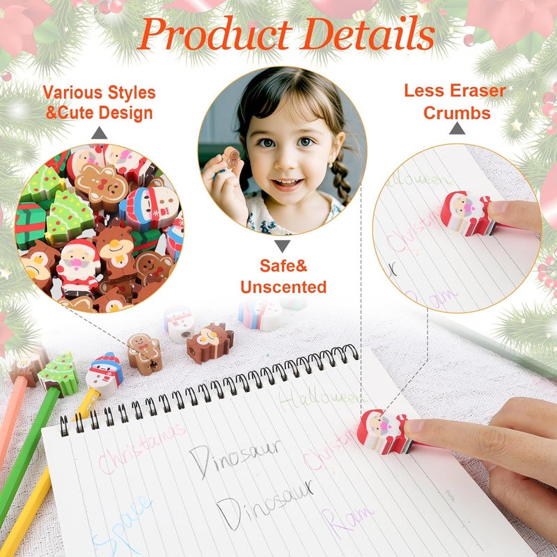 Wolpark 30 PCS Christmas Pencil Top Erasers for Kids Bulk Cute Christmas Eraser Caps Pencil Eraser Tops for Kids Erasers Toppers for School Party Favors Back to School Supplies - Image 3